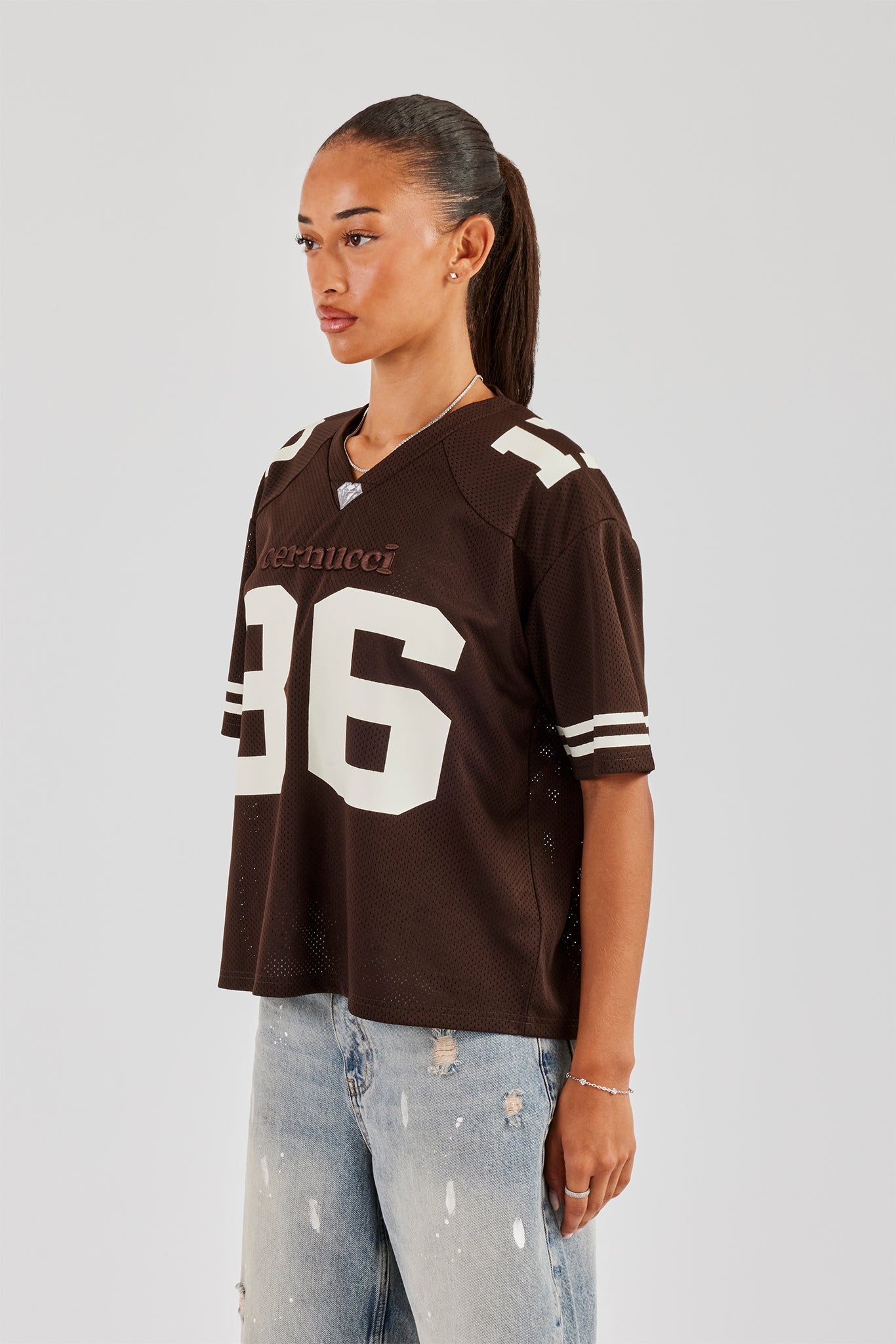Varsity 86 Mesh Football Top - Chocolate